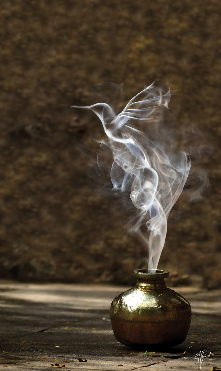 Photomanipulation of a hummingbird made out of smoke by Myk Klemme