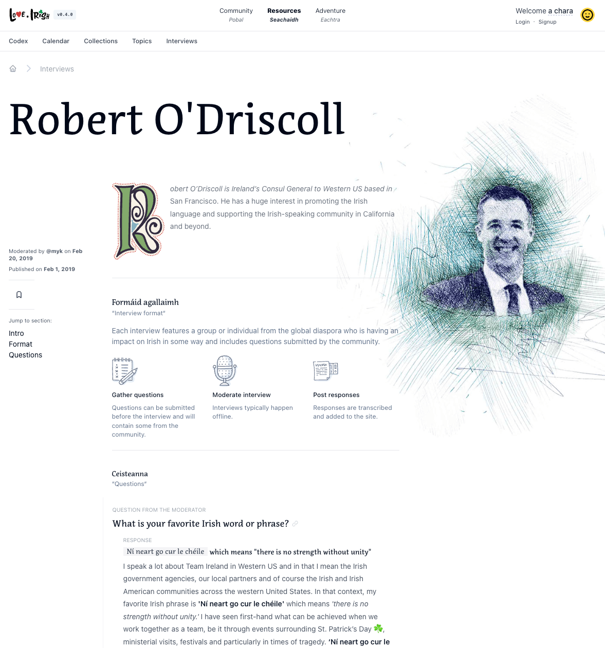 Love.irish interview page designed and built by Myk Klemme